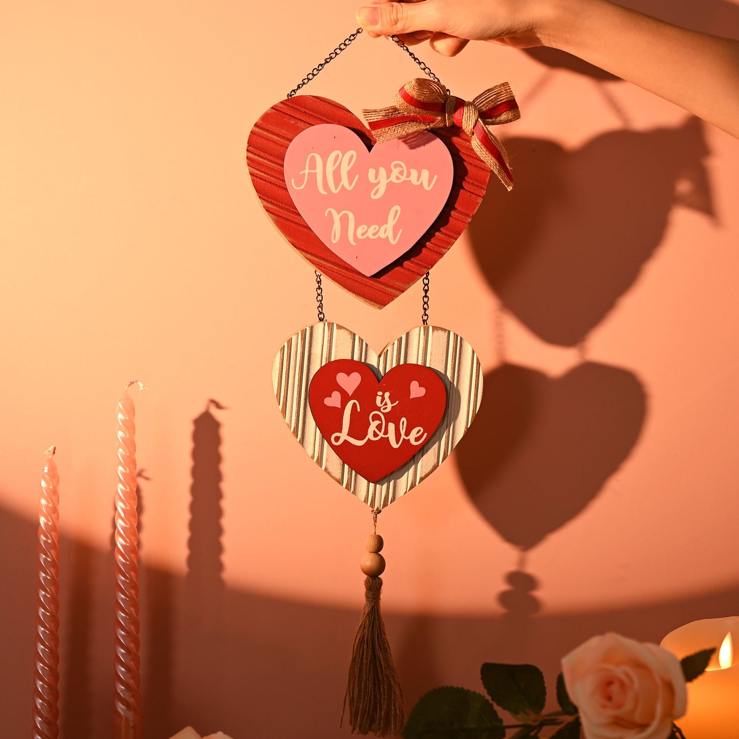 Valery Madelyn Valentines Day Decorations, Valentines Wall Decor, Heart Decor, Wooden Wreath for Front Door, Romantic Decorations for Home Galentines Day Proposal Wedding Anniversary, 18 inch