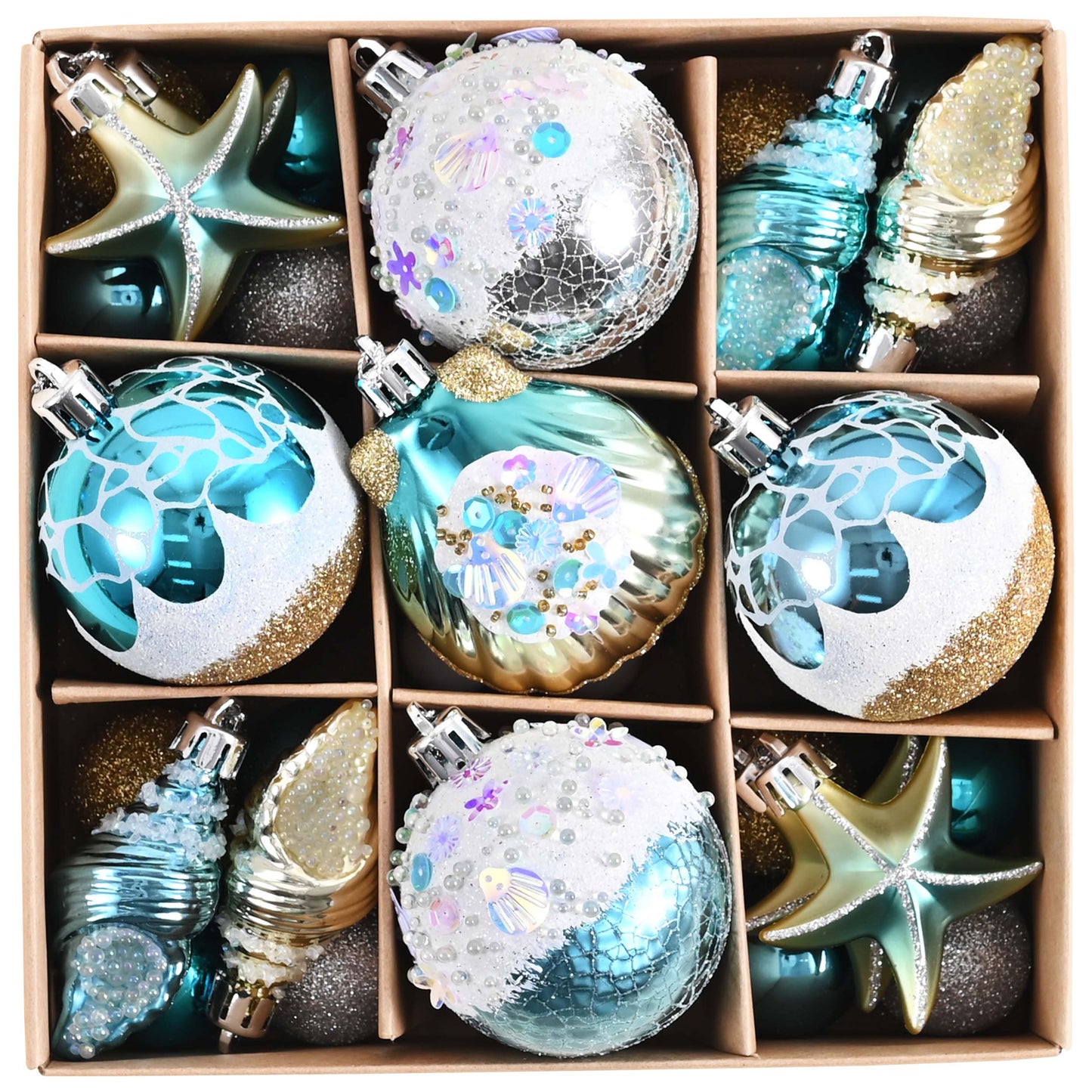 Valery Madelyn Summer Tree Ornaments 35ct Shatterproof Nautical Beach Decor Nautical Ocean-Themed Coastal Christmas in July Tree Decorations, Seashells Starfishs Conch Shell for Tropical Party