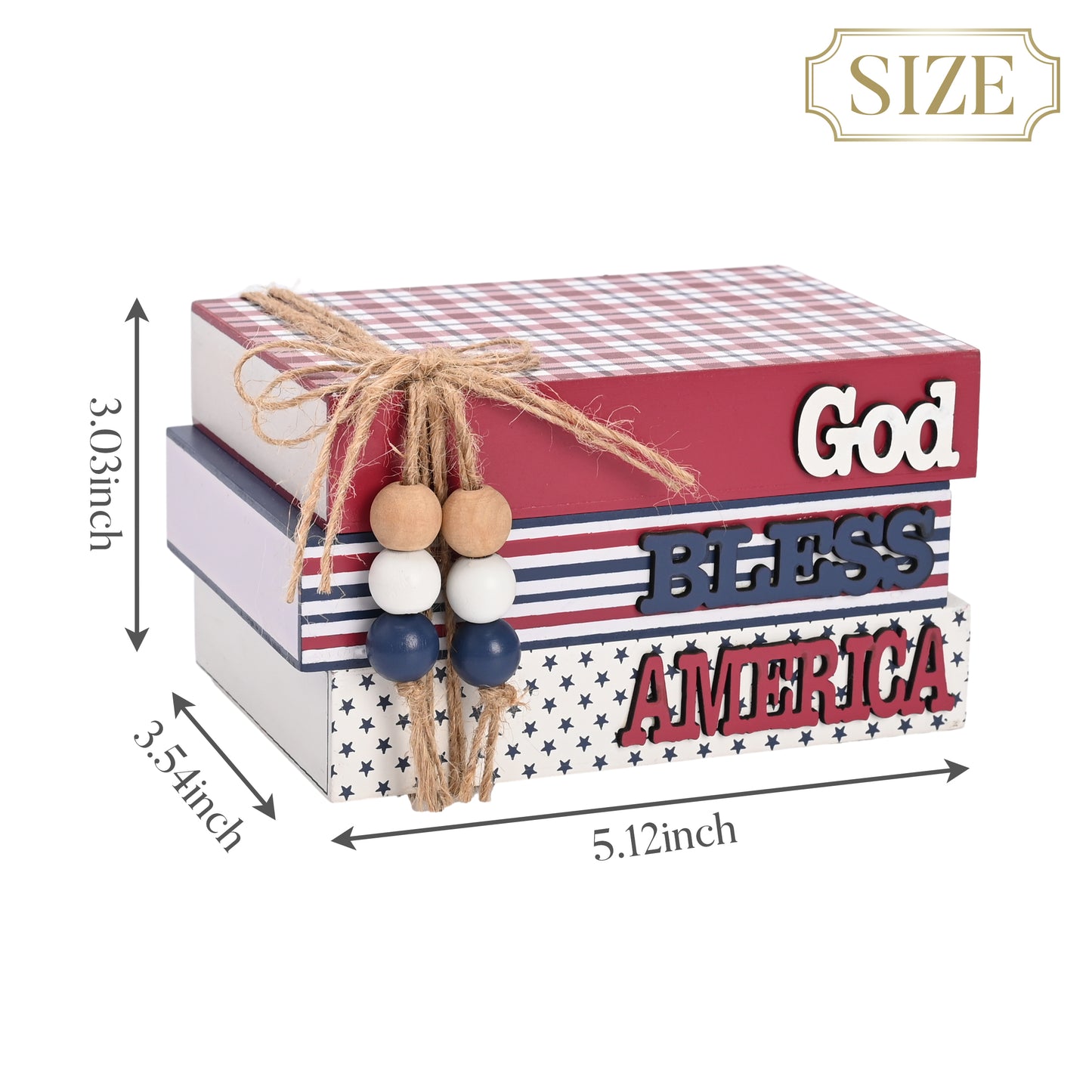 Valery Madelyn Memorial Day Decorations, 4th of July Table Decorations, Patriotic Wooden Book Decor for Home Office, Red White and Blue Book Stack for Table Tiered Tray Shelf, 5 inch