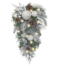 Valery Madelyn Pre-Lit Christmas Teardrop Swag for Decorating Outdoor, 24 Inch Sliver White Mailbox Swag Decoration with 20 LED Lights, Ball Ornaments for Front Door Stairway Window Shelf Xmas Decor