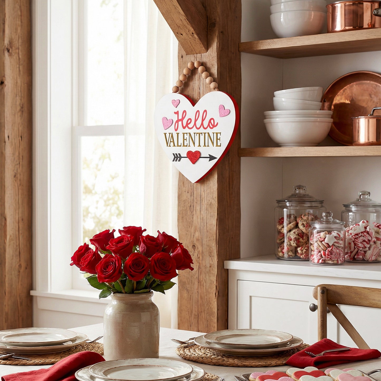 Valery Madelyn Valentines Day Decorations, Wooden Heart Decor with LED Light, Valentine Wreath for Front Door, Romantic Heart Decorations for Home Proposal Wedding Anniversary, 11 inch