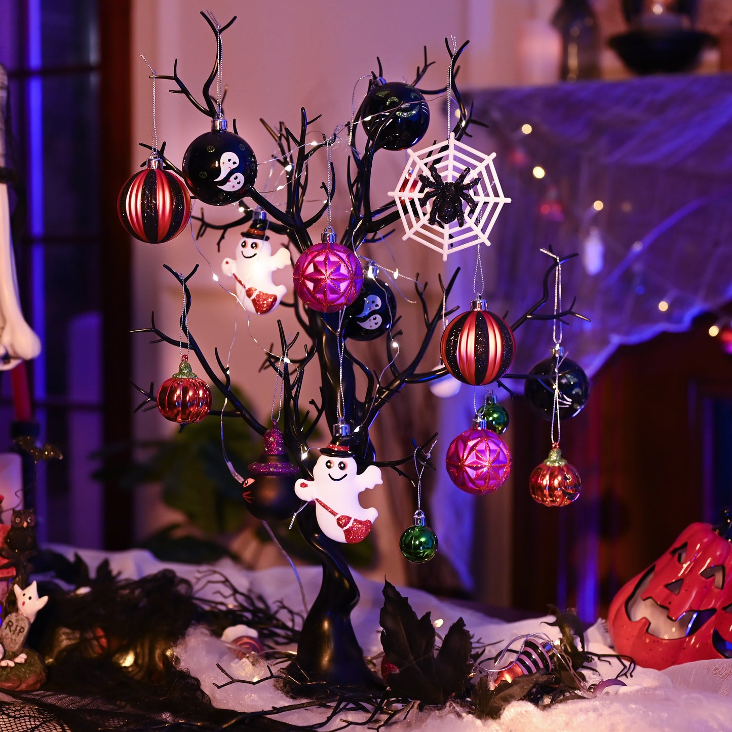Valery Madelyn 40ct Halloween Ornaments, Shatterproof Ghost Cat Jack-o'-Lantern Set for Small Tree Decor