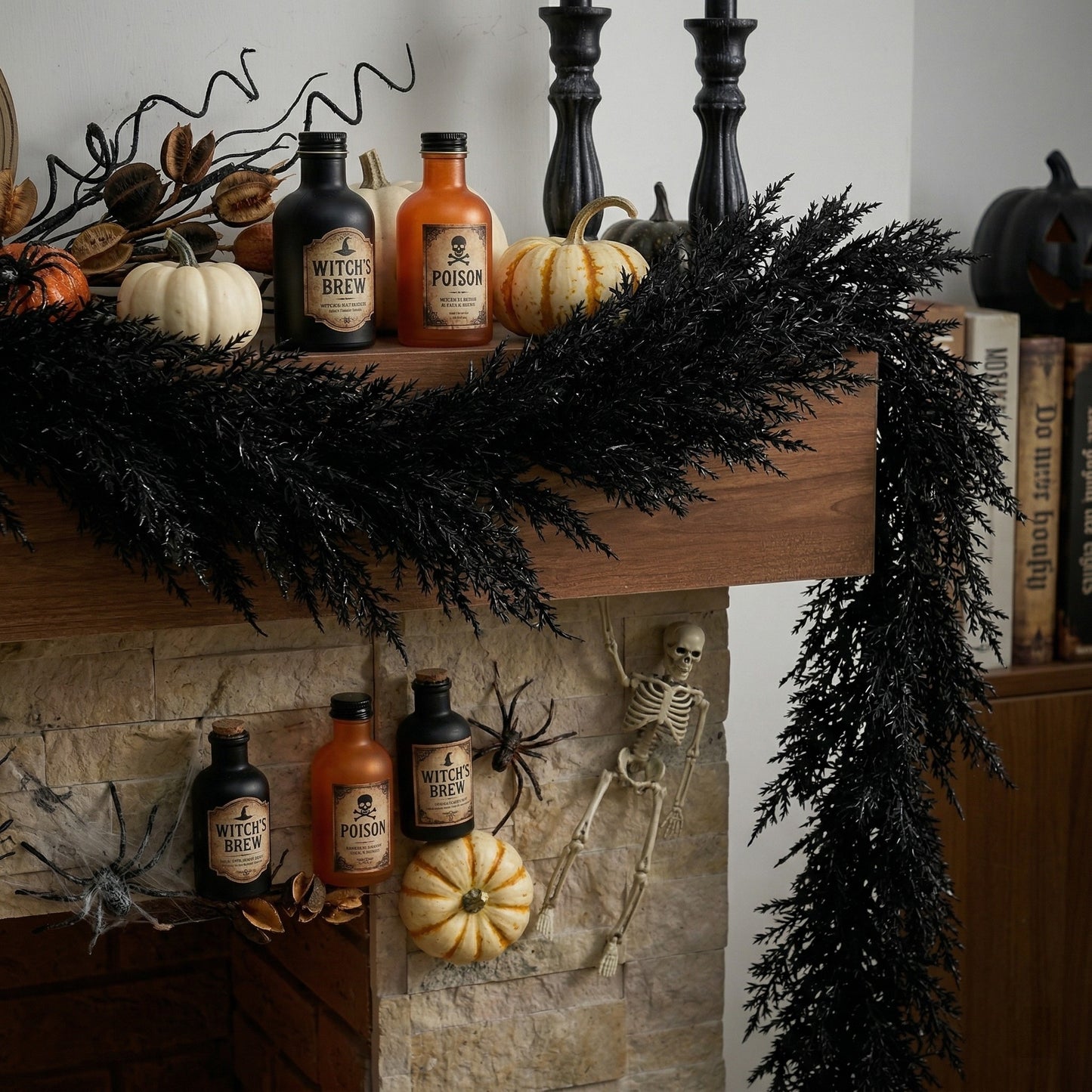 Valery Madelyn 9 Ft Artificial Norfolk Pine Garland for Mantle, Real Tough Halloween Garland with Light, Lighted Winter Pine Branches for Home Stairs Fireplace Table Indoor Outdoor Holiday Decor