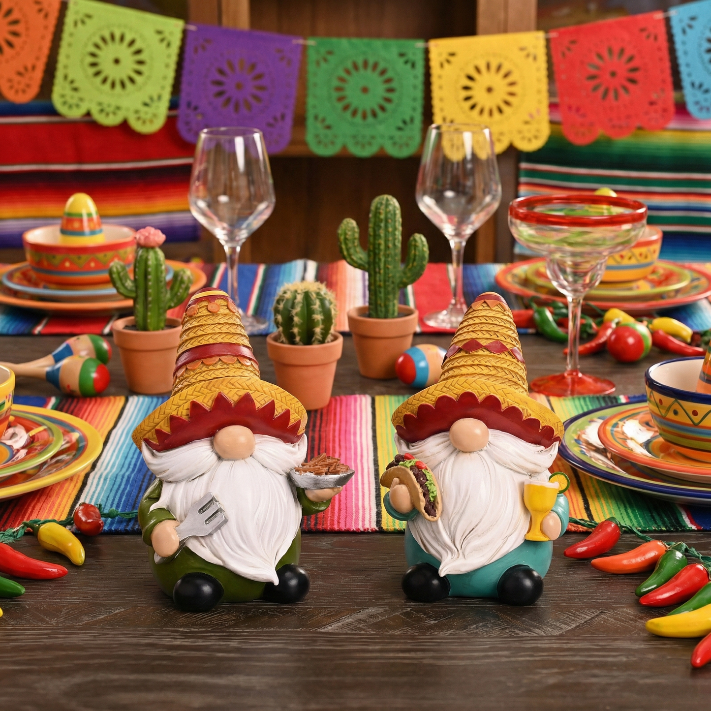 Valery Madelyn Cinco de Mayo Gnomes Decoration, 2Pcs Mexican Fiesta Gnome Figurine Set with Sombrero, Taco & Churros, Resin Tabletop Decor for Tiered Tray, Cinco de Mayo Party Decor & Gift, 6inch