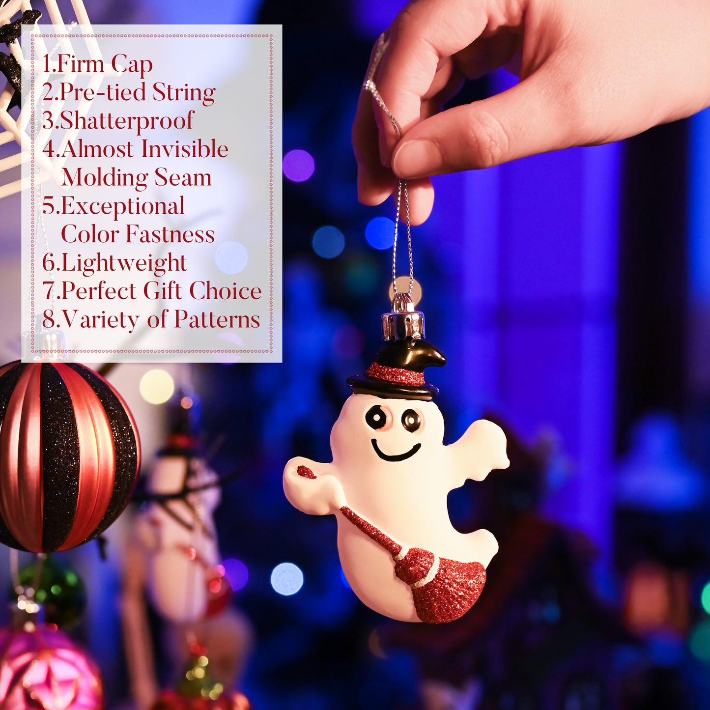 Valery Madelyn 40ct Halloween Ornaments, Shatterproof Ghost Cat Jack-o'-Lantern Set for Small Tree Decor