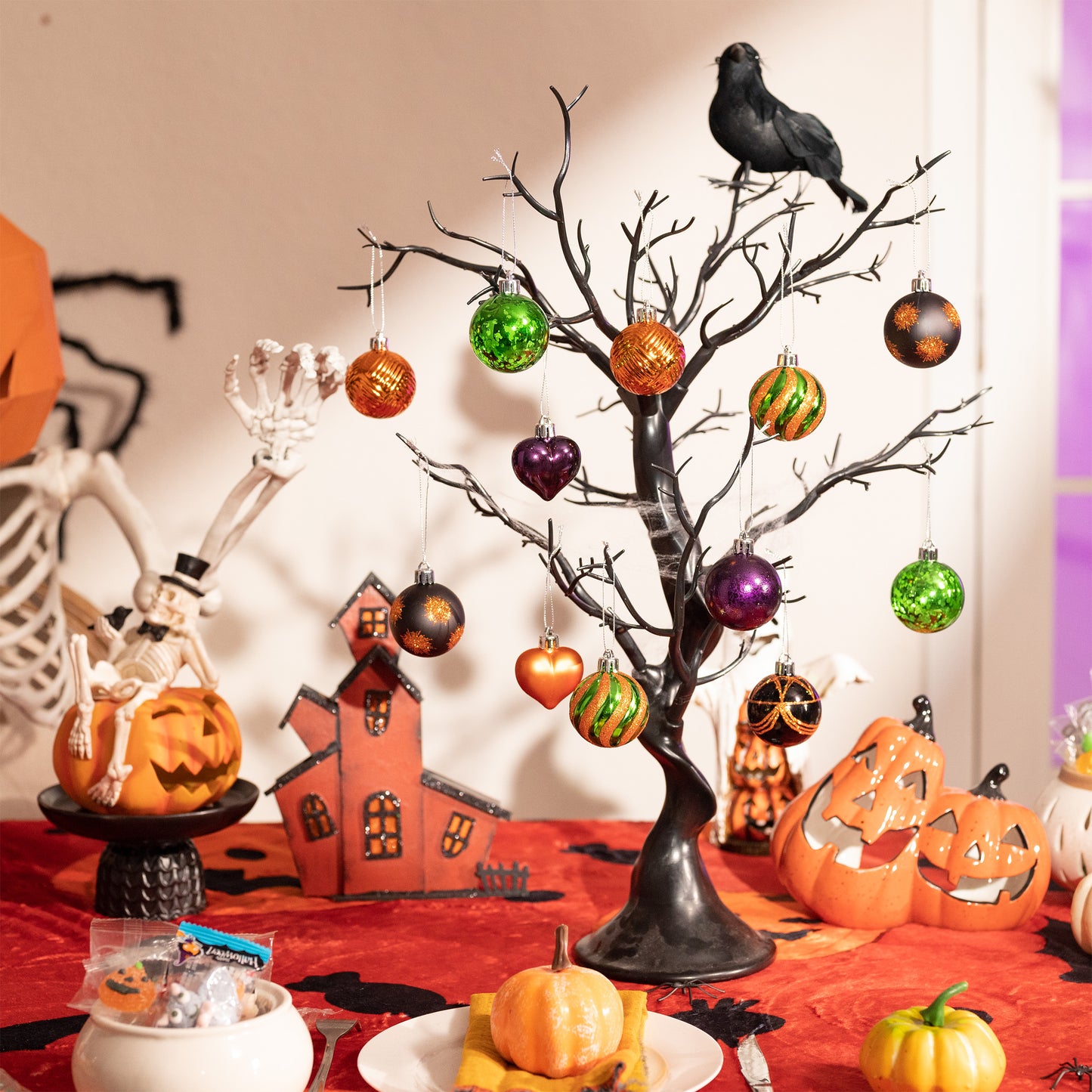 Valery Madelyn 28Pcs Halloween Heart Baubles, Craft Painted Ornaments for Christmas Tree Holiday Party Decor