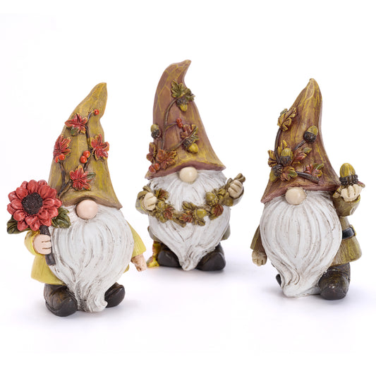 Valery Madelyn Fall Gnomes Table Decor for Home, Large Set of 3 Autumn Decorations Resin Garden Gnomes Figurines for Indoor Outdoor Desktop Office Autumn Thanksgiving Decorations, 5.5Inch