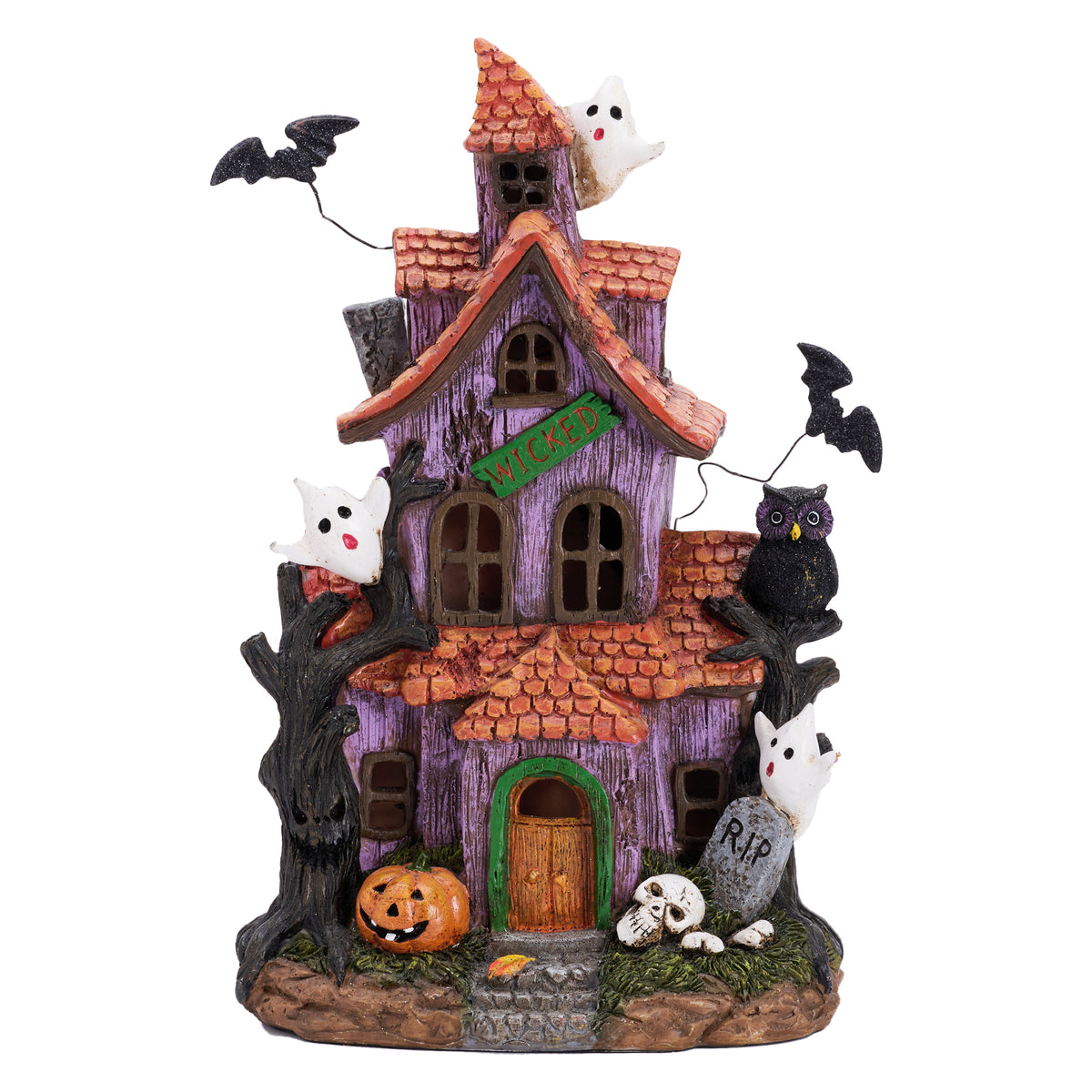 Valery Madelyn 12" Pre-Lit Haunted House, Resin Halloween Village for Home Party Table Mantel Decor