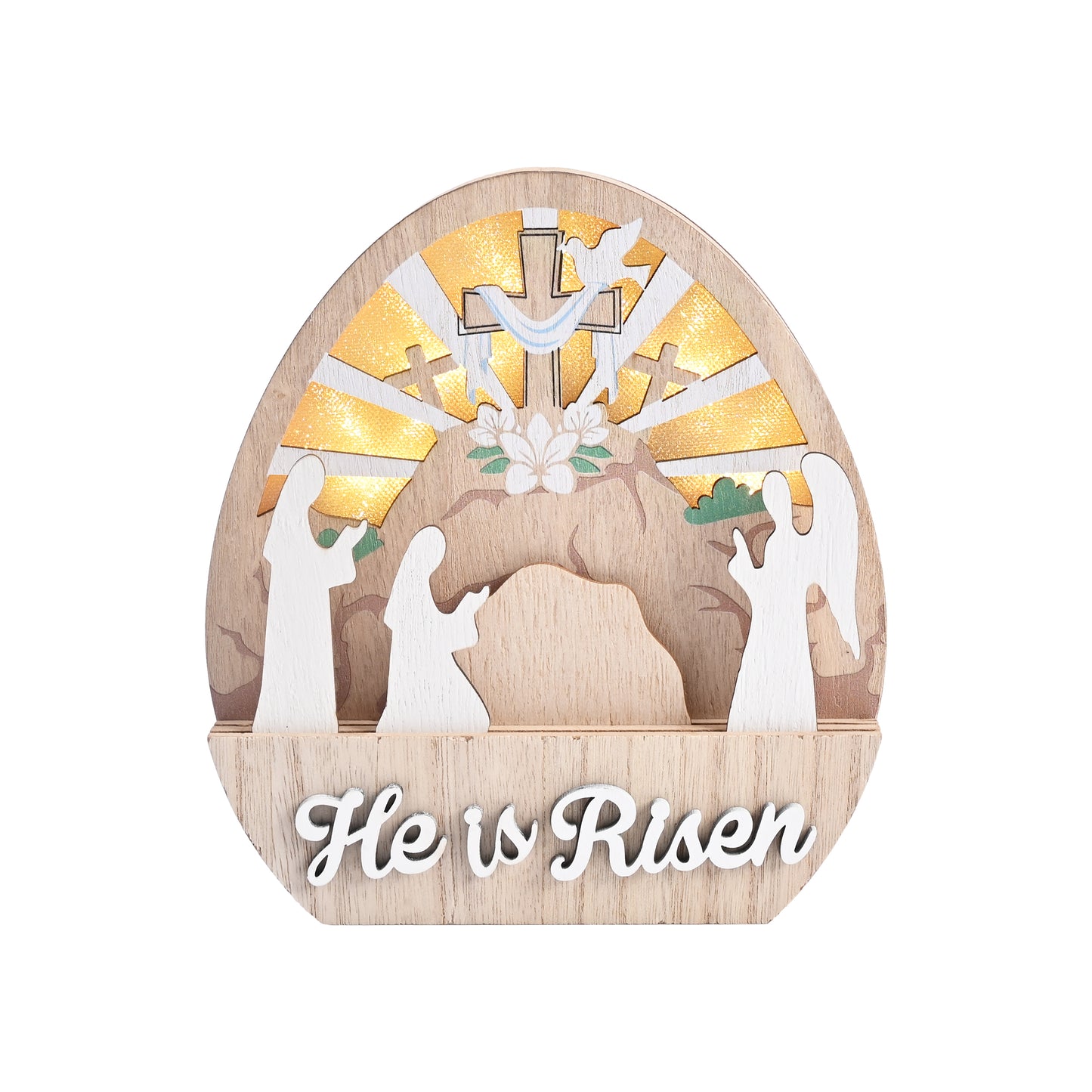 Valery Madelyn Easter Decorations, Empty Tomb Scene and Cross Decoration with LED Light, Wooden Christian Easter Decor Resurrection Scene for Home Livingroom Bedroom Office Table Shelf, 6.3 inch