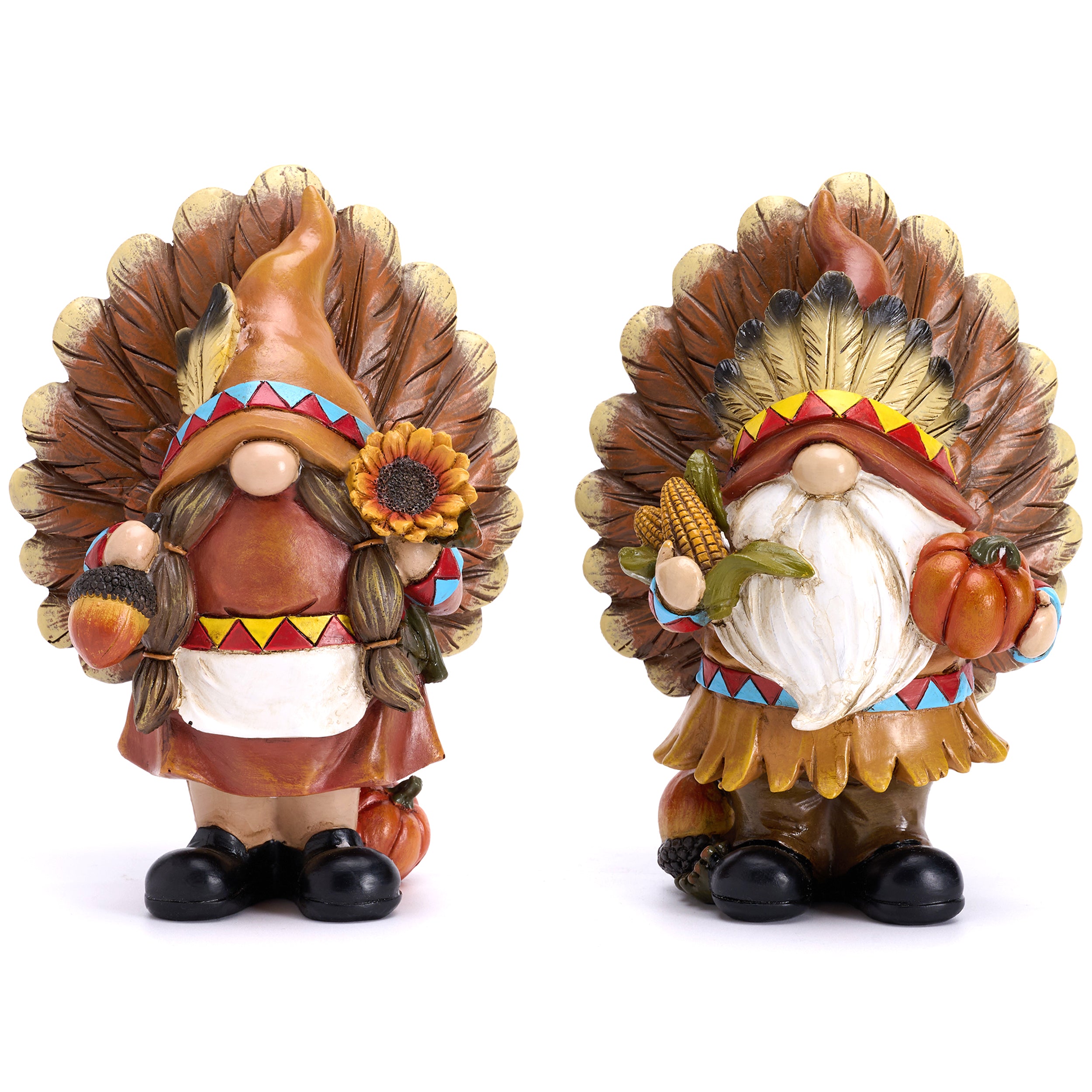Valery Madelyn Fall Decorations for Home, 2 Pcs Indian Fall Gnomes Thanksgiving Decor for Table Indoor, Resin Turkey Decorations Native American Figurines for Autumn Harvest Tiered Tray Mantel, 3.6"