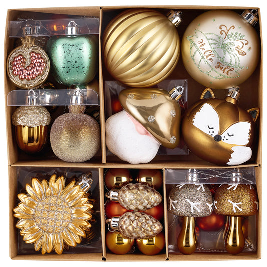 Valery Madelyn Fall Ornaments Tree Decorations for Home, 50ct Shatterproof Fall Ornaments for Small Tree, Brown Hanging Thanksgiving Autumn Christmas Ball Gnome Decor for Harvest Halloween Holiday