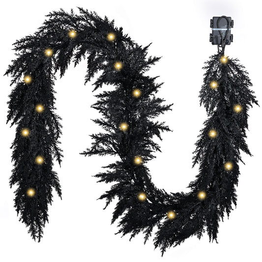 Valery Madelyn 6 Ft Artificial Norfolk Pine Garland for Mantle, Real Tough Halloween Garland with Light, Lighted Winter Pine Branches for Home Stairs Fireplace Table Indoor Outdoor Holiday Decor