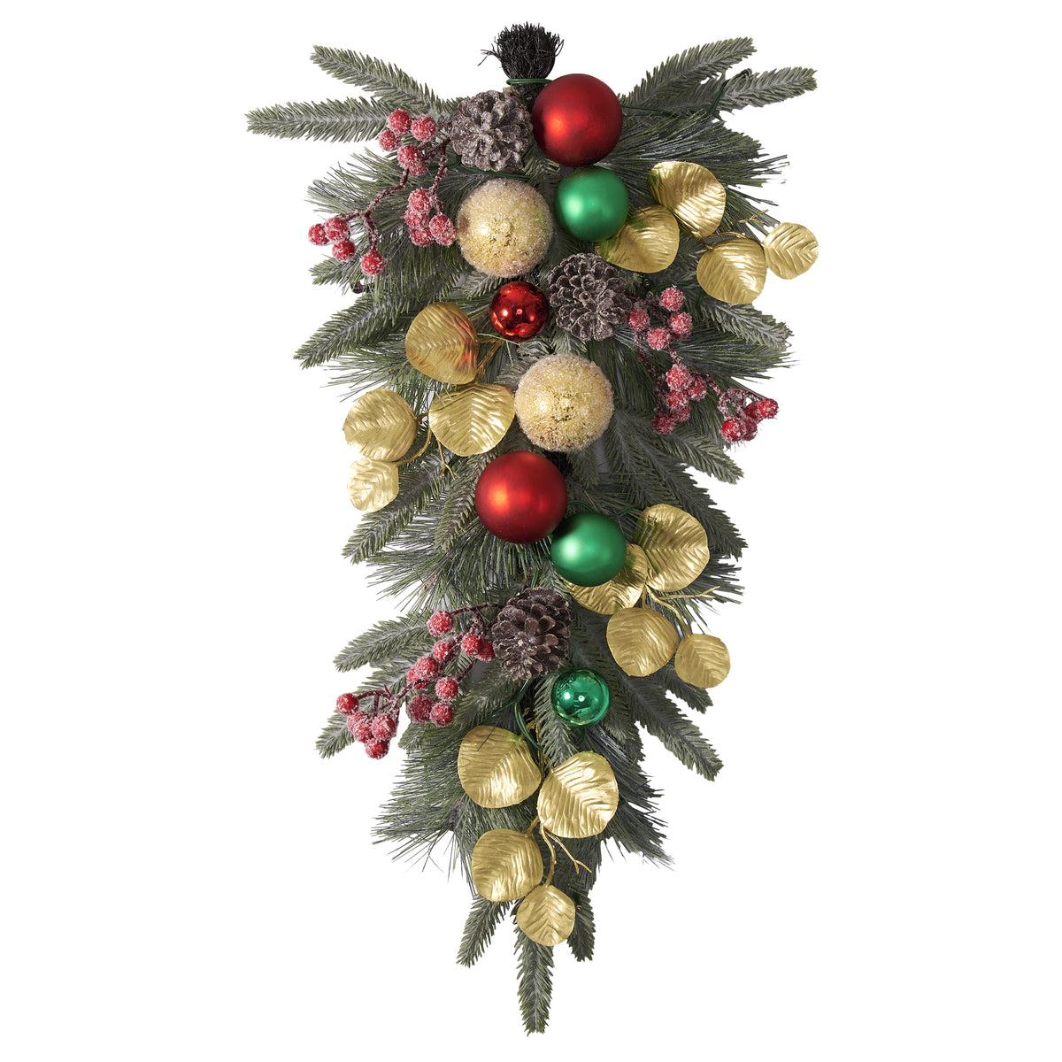 Valery Madelyn Red Green Gold Christmas Teardrop Swag Decoration with Light