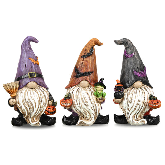 Valery Madelyn Halloween Gnomes Decorations for Home, Large Set of 3 Resin Funny Garden Gnomes Statues for Outdoor Decor, 6.1inch Elf Halloween Pumpkin Figurine Gift for Table Centerpiece Decor