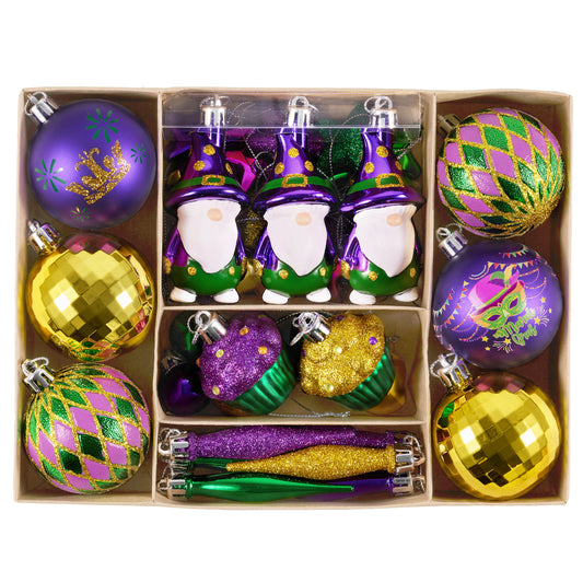Valery Madelyn 40Pcs Christmas Ball Ornaments for Mardi Gras, Gnome Decorations for Christmas Tree, Purple Green Gold Cupcake Baubles Hanging Ornaments for Xmas Holiday Party Indoor Home Decor