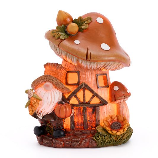 Valery Madelyn Gnomes Fall Decorations for Home, Straw House Mushroom Garden Fairy House Statues for Indoor, Large Harvest Thanksgiving Autumn Figurines Gift for Yard Party Table Shelf Decor 6.6inch