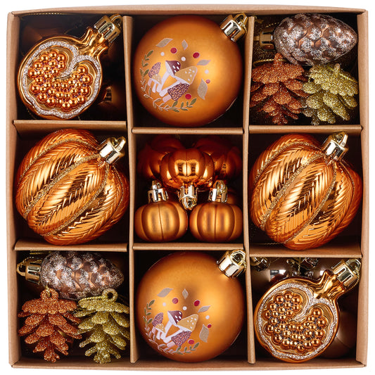 Valery Madelyn Fall Ornaments Tree Decorations for Home, 35ct Shatterproof Fall Ornaments for Small Tree, Orange Hanging Thanksgiving Autumn Christmas Ball Pumpkin Decor for Harvest Halloween Holiday