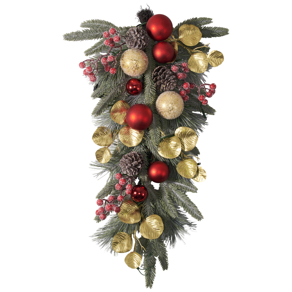 Valery Madelyn Red Gold Christmas Teardrop Swag Decoration with Lights