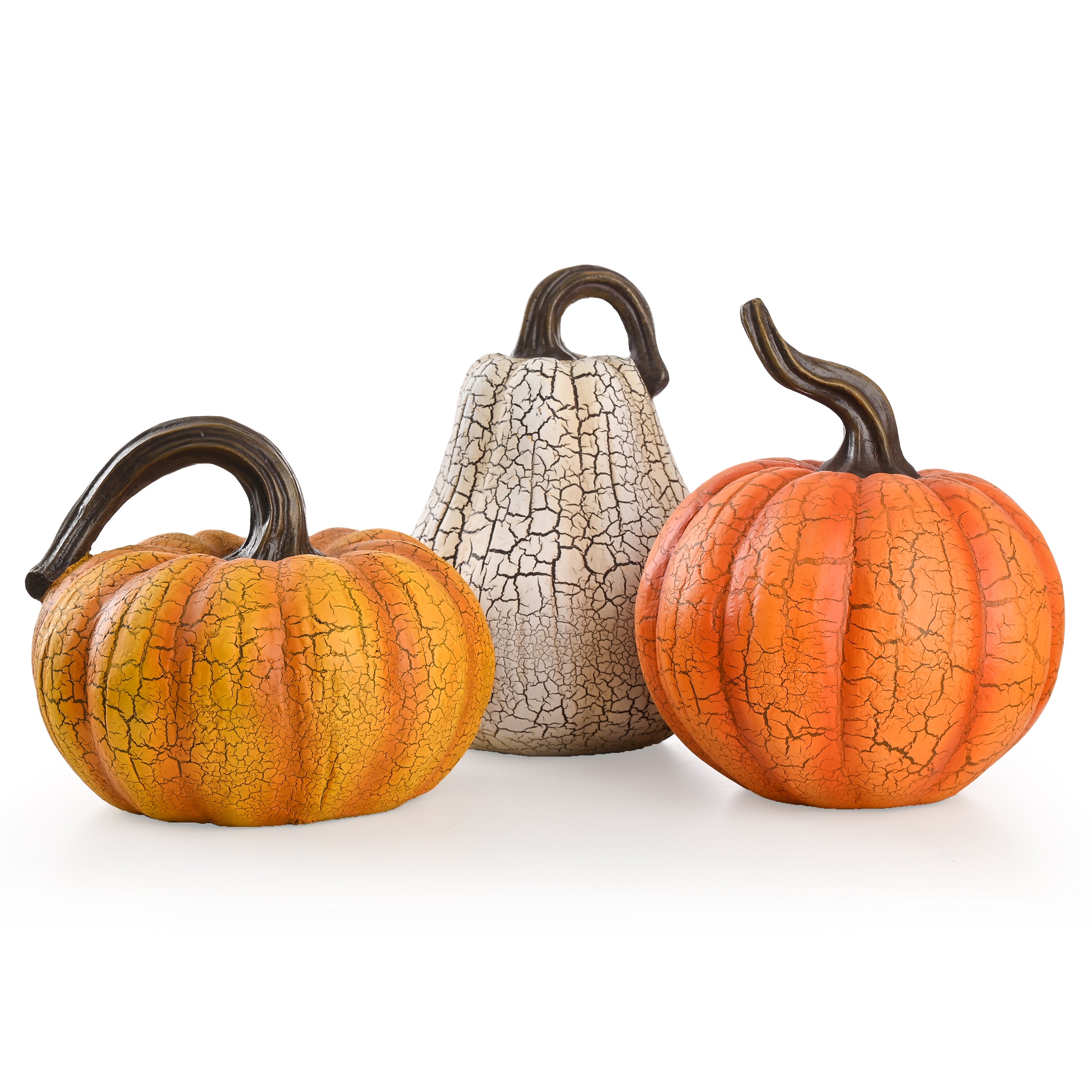 Valery Madelyn 2Pcs 6.7" Resin Cracked Pumpkins, Fall Harvest Tabletop Decor for Thanksgiving Halloween Party