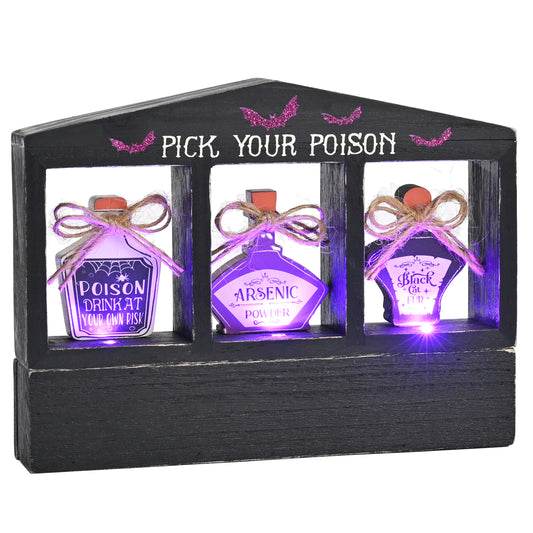 Valery Madelyn Halloween Decorations Indoor with Purple LED Lights, Lighted Spooky Halloween Decor Pick Your Poison Tabletop Sign, Witch Decorations for Home Party Office, 8 Inch