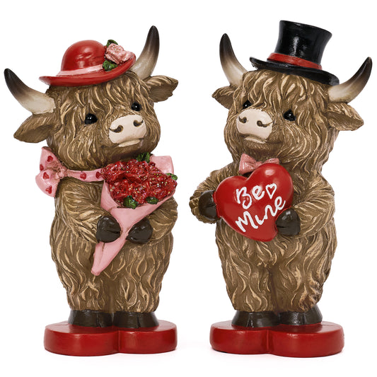 Valery Madelyn Valentines Day Decor, 2 Pcs Highland Cow Decor Resin Gnomes Figurine Tiered Tray Decor, Large Brown Calf Gnome Herd Decor Farmhouse Christmas Ornaments Valentines Day Gifts for Him Her