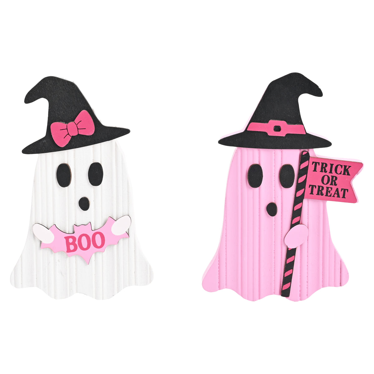 Valery Madelyn 7" Pink Halloween Ghost Wooden Tabletop Sign Set - Boo & Trick or Treat