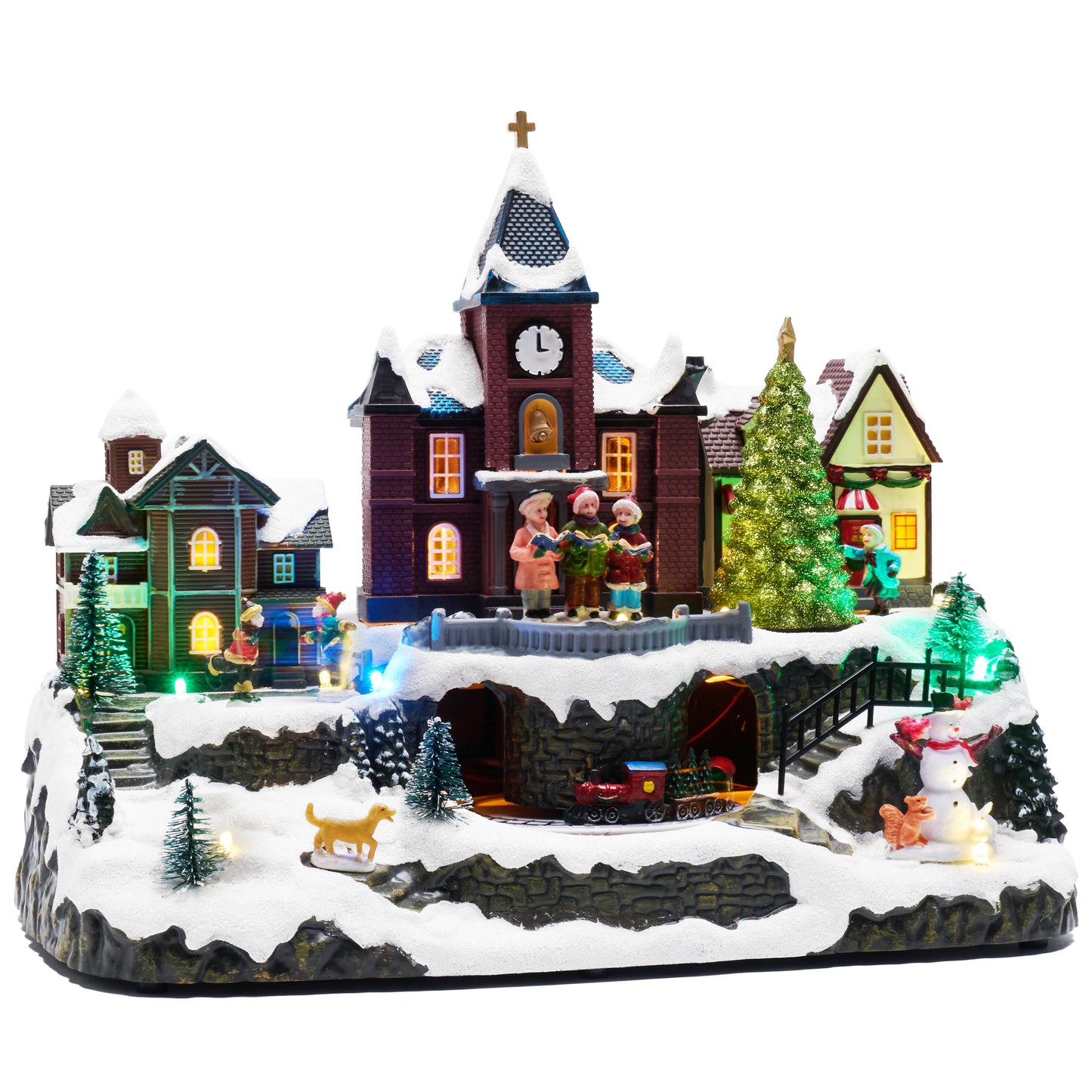 Valery Madelyn Christmas Village Decorations, Battery Operated Musical House, LED Lights Dynamic Trains Winter Scenes Figurine Retro Christmas Town Decoration, 10.8 Inch