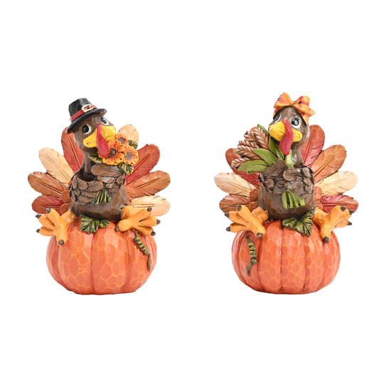 Valery Madelyn Fall Decorations for Home, 2 Pcs Thanksgiving Turkey Pumpkin Decor for Table Indoor Outdoor, Resin Fall Decor Sunflower Garden Figurines for Autumn Harvest Porch Tiered Tray, 5"
