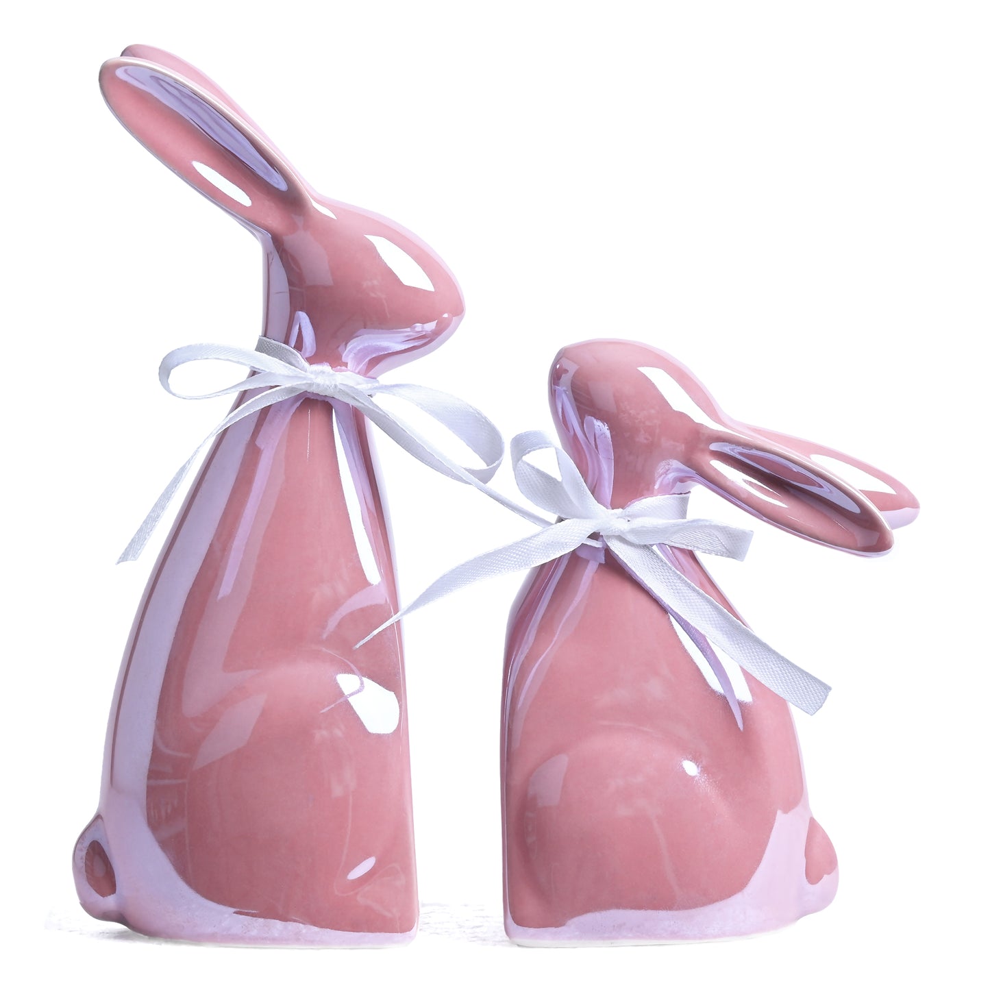 Valery Madelyn Easter Decorations, 2Pcs Easter Bunny Pearl Pink Ceramic Statue Figurine for Home, Spring Indoor Outdoor Garden Lawn Yard Table Decor for Easter Gift，6.3 Inch
