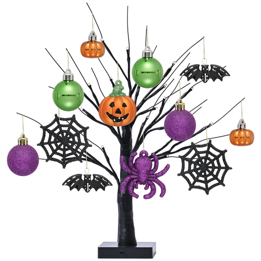 Valery Madelyn Halloween Ornaments Artificial Tabletop Tree Lights with 24 Orange LEDs, 12ct Shatterproof Tree Decorations with Hanging Ball Pumpkins Spider Bat Holiday Party Decor EG1215-0003