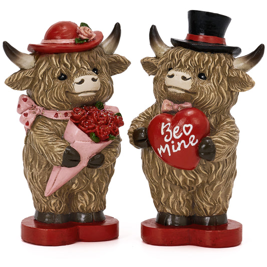 Valery Madelyn Valentines Day Decor, 2 Pcs Highland Cow Decor Resin Gnomes Figurine Tiered Tray Decor, Small Brown Calf Gnome Herd Decor Farmhouse Christmas Ornaments Valentines Day Gifts for Him Her