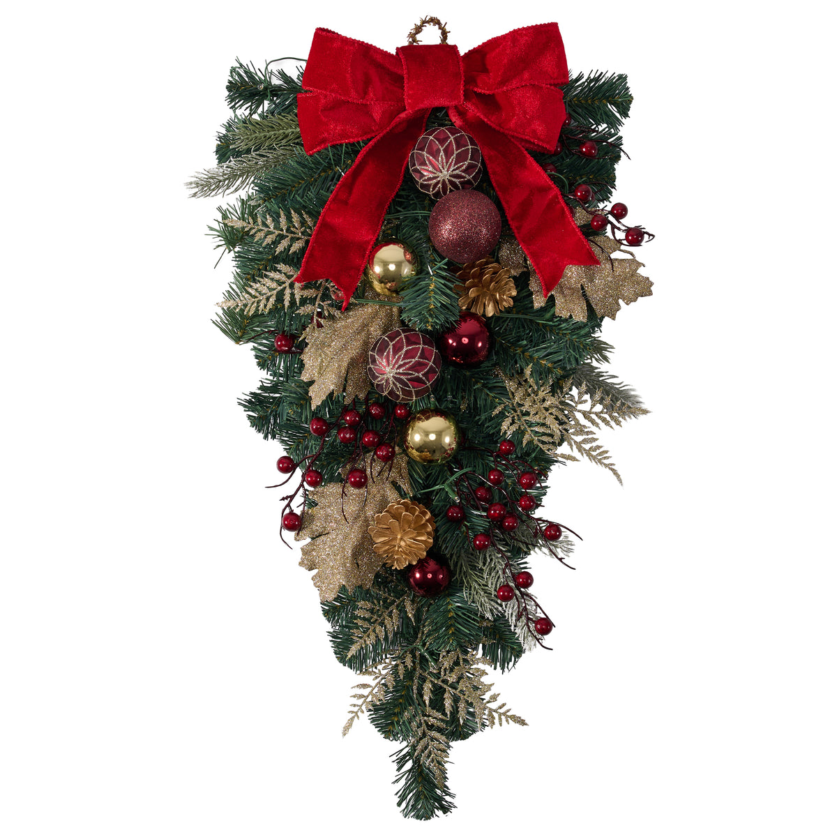 Valery Madelyn Pre-Lit 24" Burgundy Gold Christmas Teardrop Swag Decoration