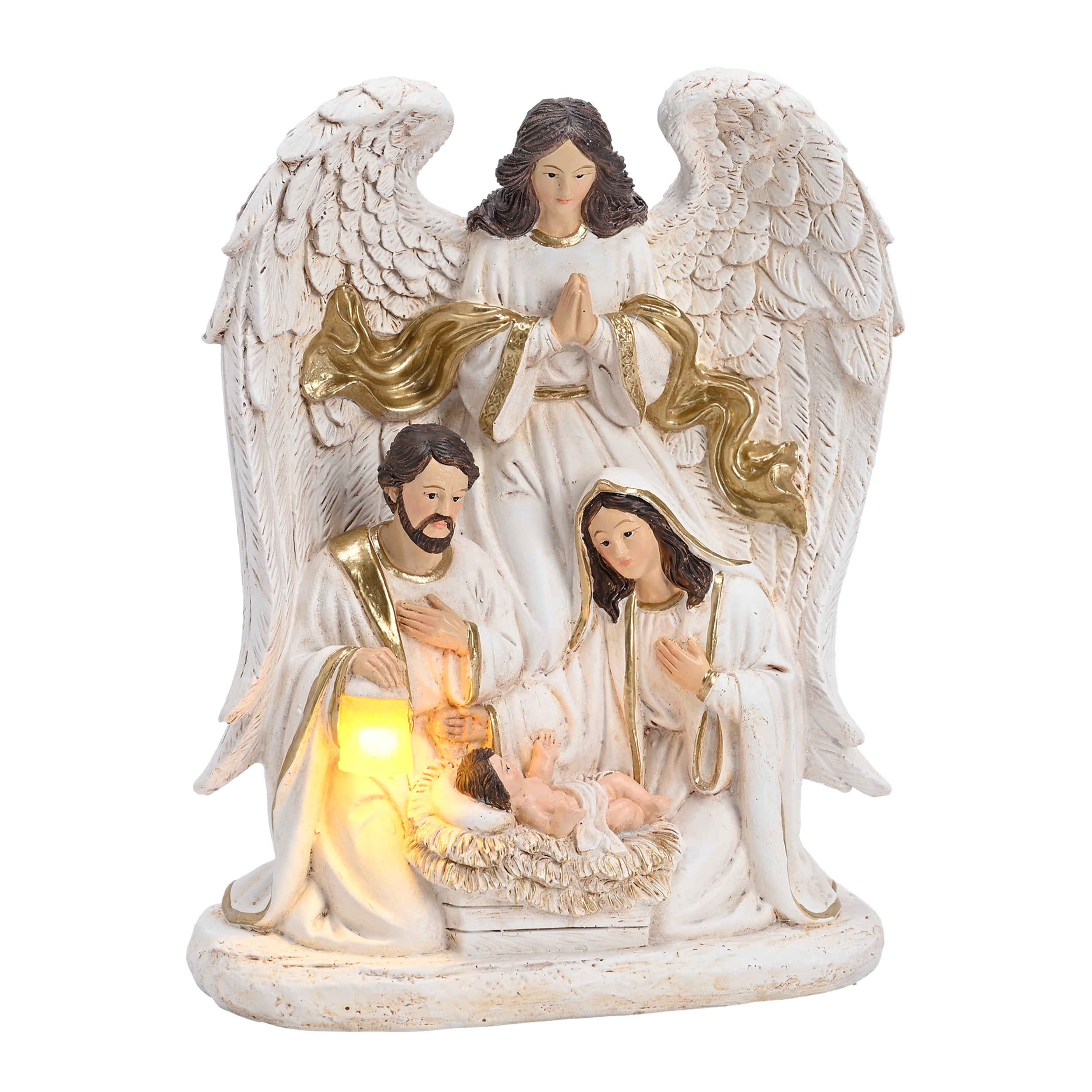 Valery Madelyn 7.3'' Christmas Nativity Scene with LED Light, White Gold