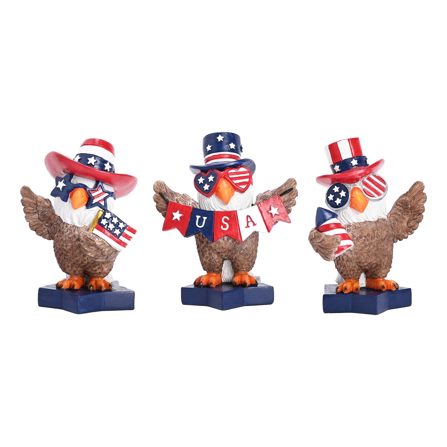 Valery Madelyn Memorial Day Decorations 4th of July Bald Eagle Decor, Large 3Pcs USA Eagle Statue Red White and Blue Decorations, Patriotic Independence Day USA Americana Home Tiered Tray Decor 4inch