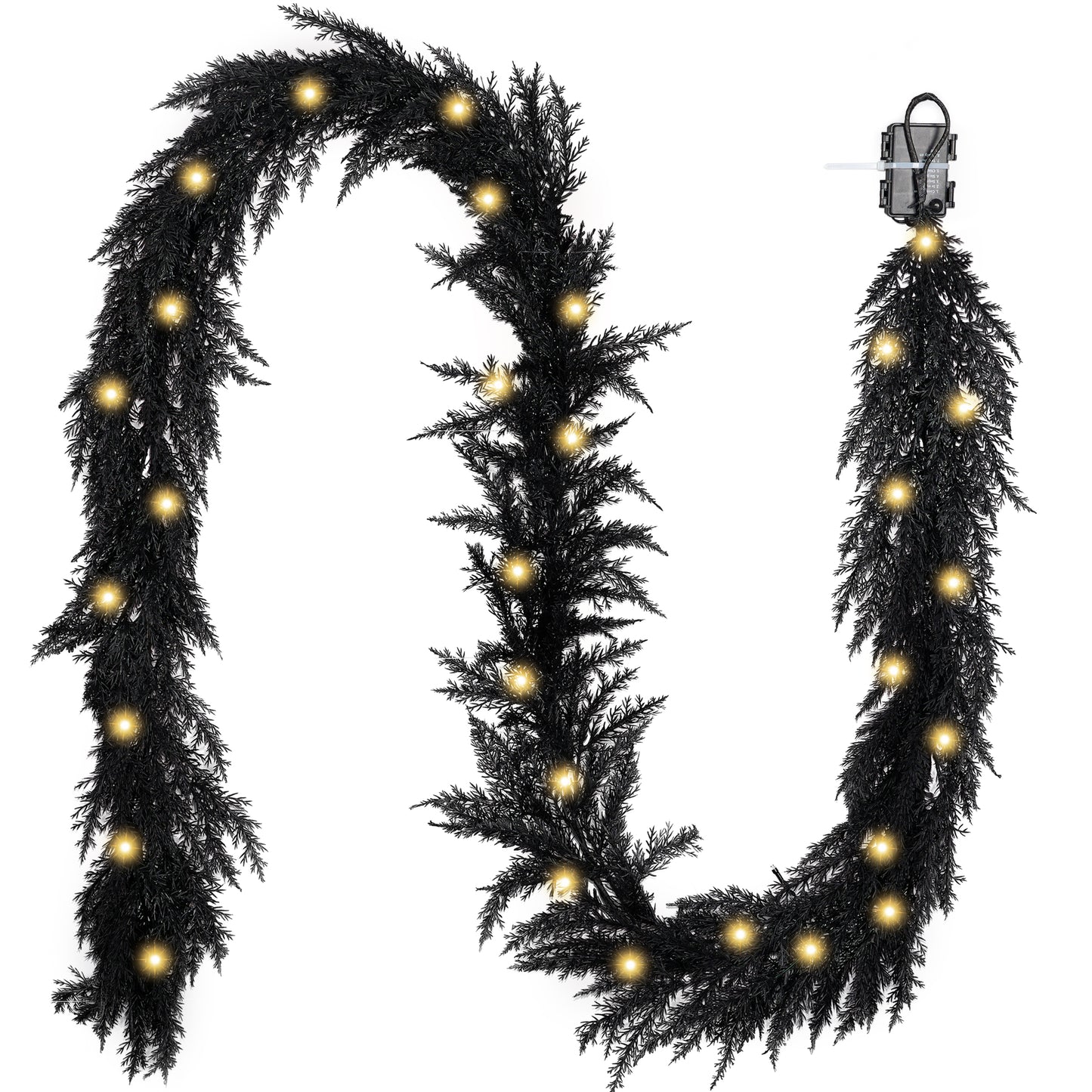 Valery Madelyn 9 Ft Artificial Norfolk Pine Garland for Mantle, Real Tough Halloween Garland with Light, Lighted Winter Pine Branches for Home Stairs Fireplace Table Indoor Outdoor Holiday Decor
