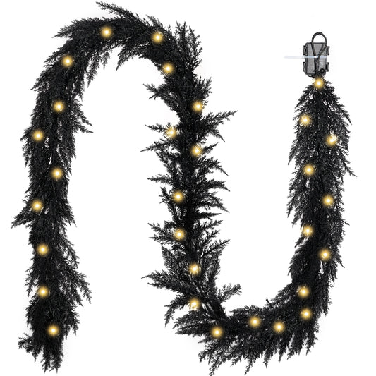 Valery Madelyn 9 Ft Artificial Norfolk Pine Garland for Mantle, Real Tough Halloween Garland with Light, Lighted Winter Pine Branches for Home Stairs Fireplace Table Indoor Outdoor Holiday Decor