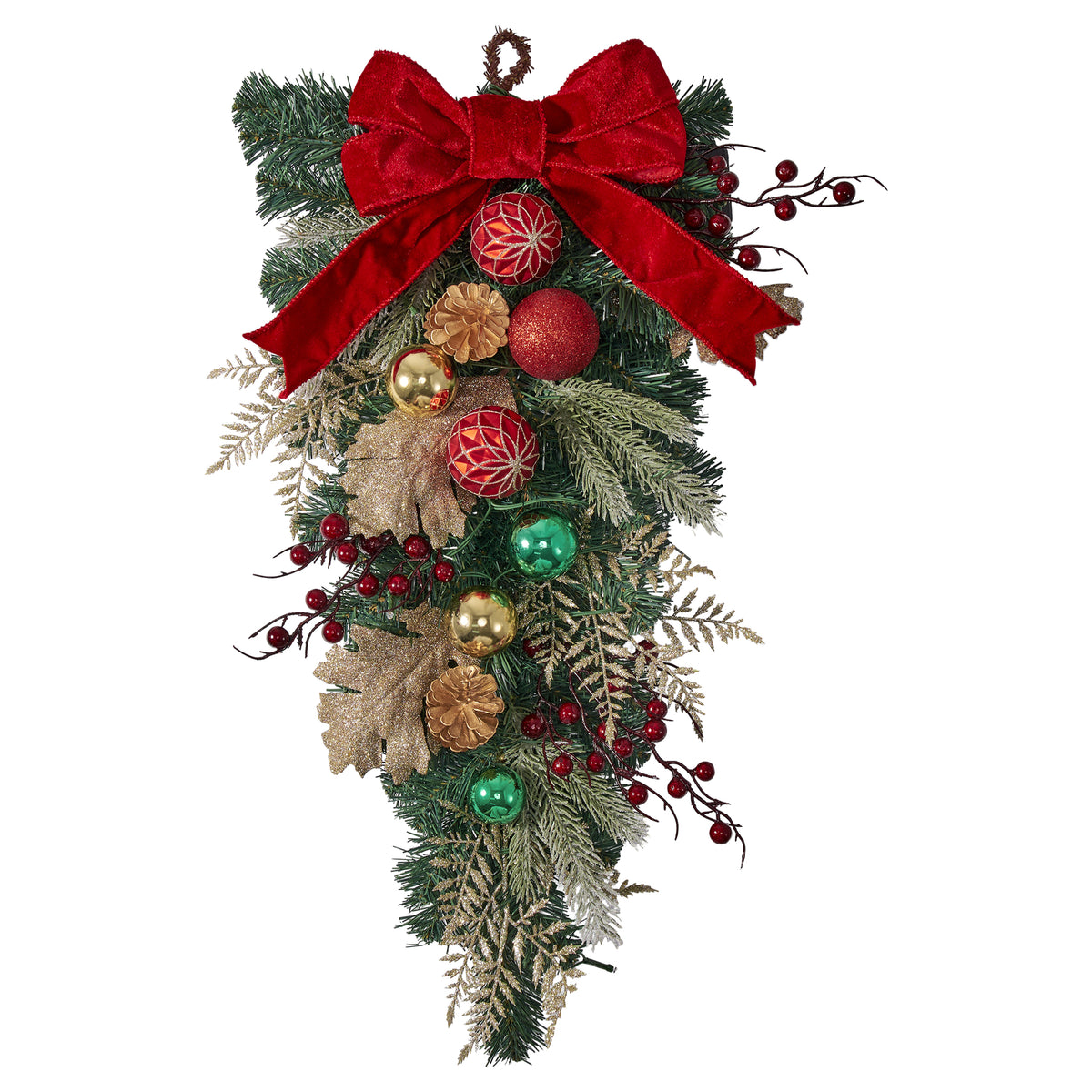 Valery Madelyn Pre-Lit 24" Burgundy Green Gold Christmas Teardrop Swag