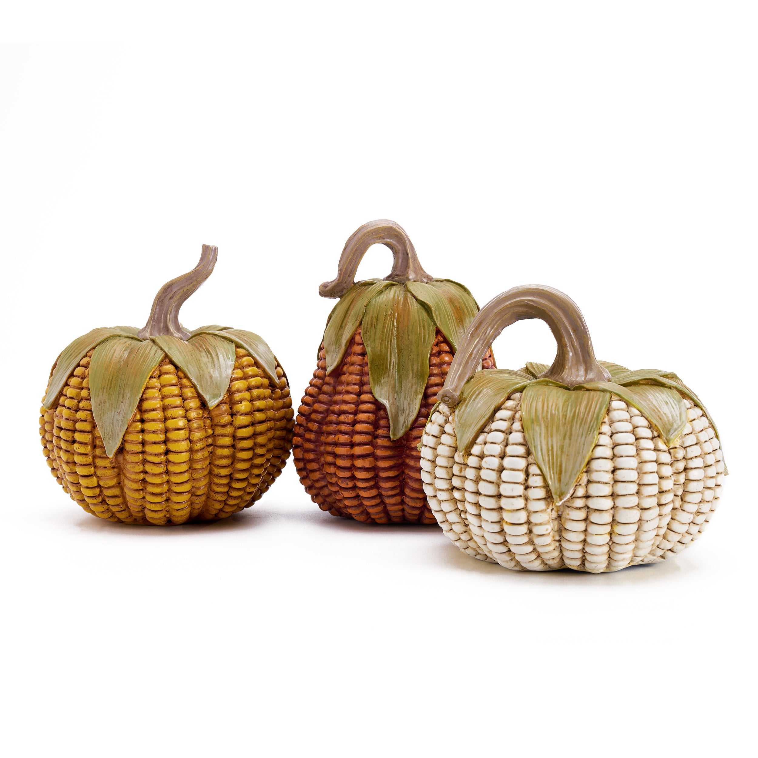 Valery Madelyn 3Pcs Fall Pumpkin Set, 5.1" Resin Corn Figurines for Table Centerpiece Thanksgiving Decor