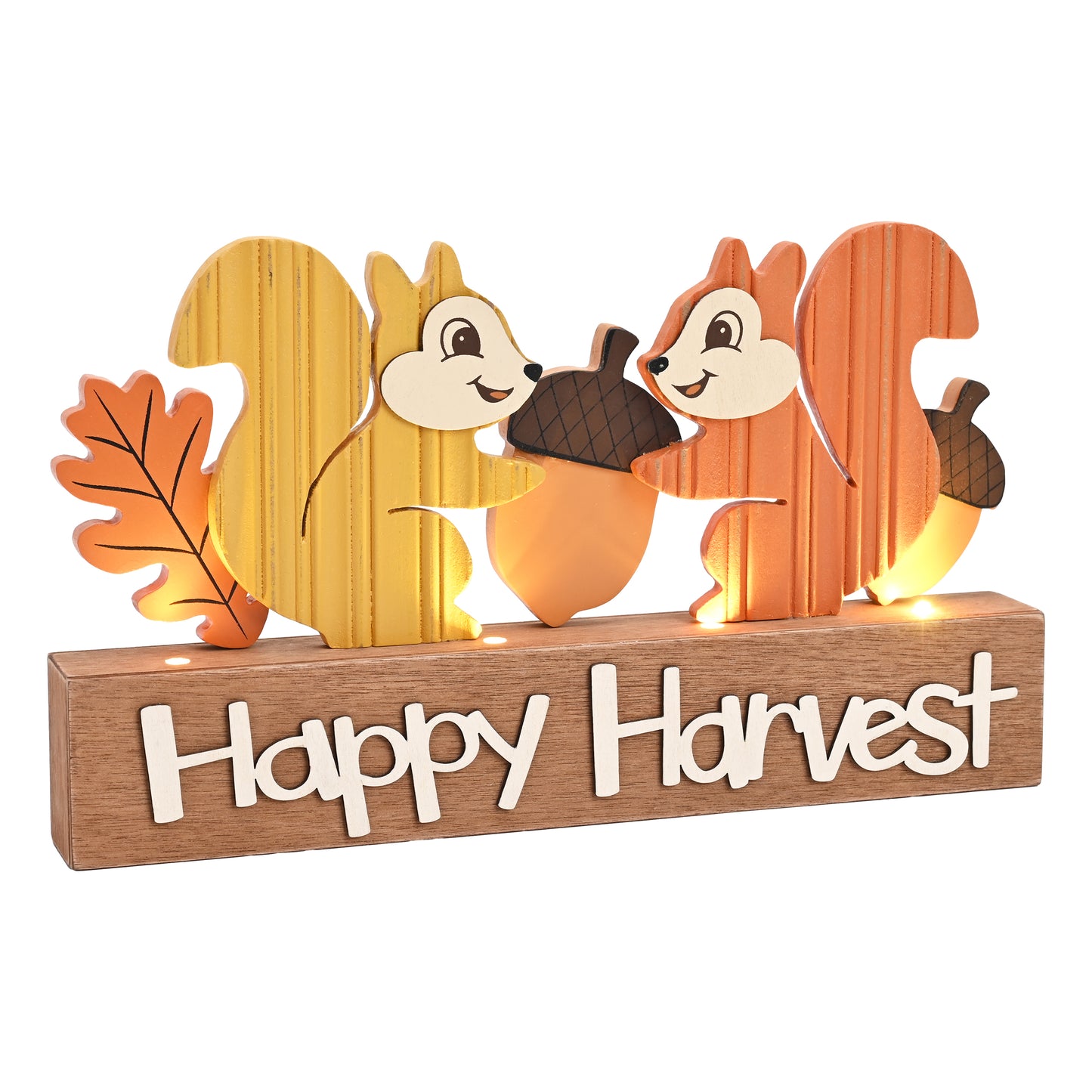 Valery Madelyn Fall Decorations for Home with LED Lights, Lighted Fall Decor Featuring Squirrel, Acorns and Oak Leaves, Autumn Tabletop Centerpiece for Thanksgiving Indoor Seasonal Display, 12 Inch
