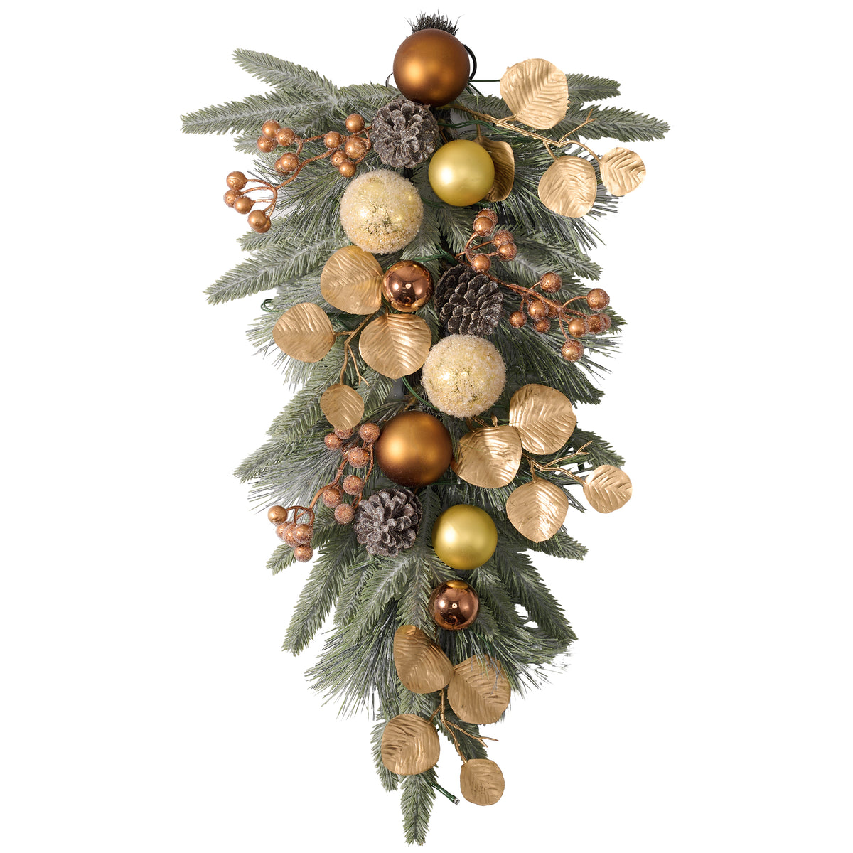 Valery Madelyn Bronze Copper Christmas Teardrop Swag Decoration with Lights