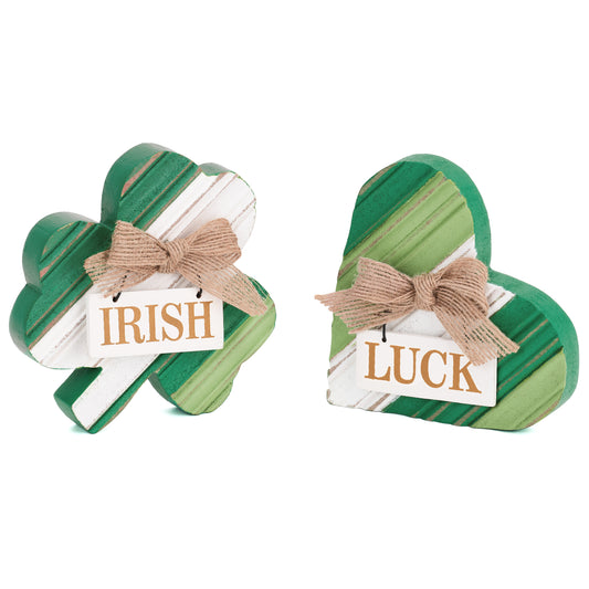 Valery Madelyn St Patrick's Day Shamrock Decorations for Table, 2 Pcs Wooden Saint Patricks Day Decor Centerpieces for The Home Decor Shelf Office Tiered Tray Party Gift with Heart Clover 6.9 Inches