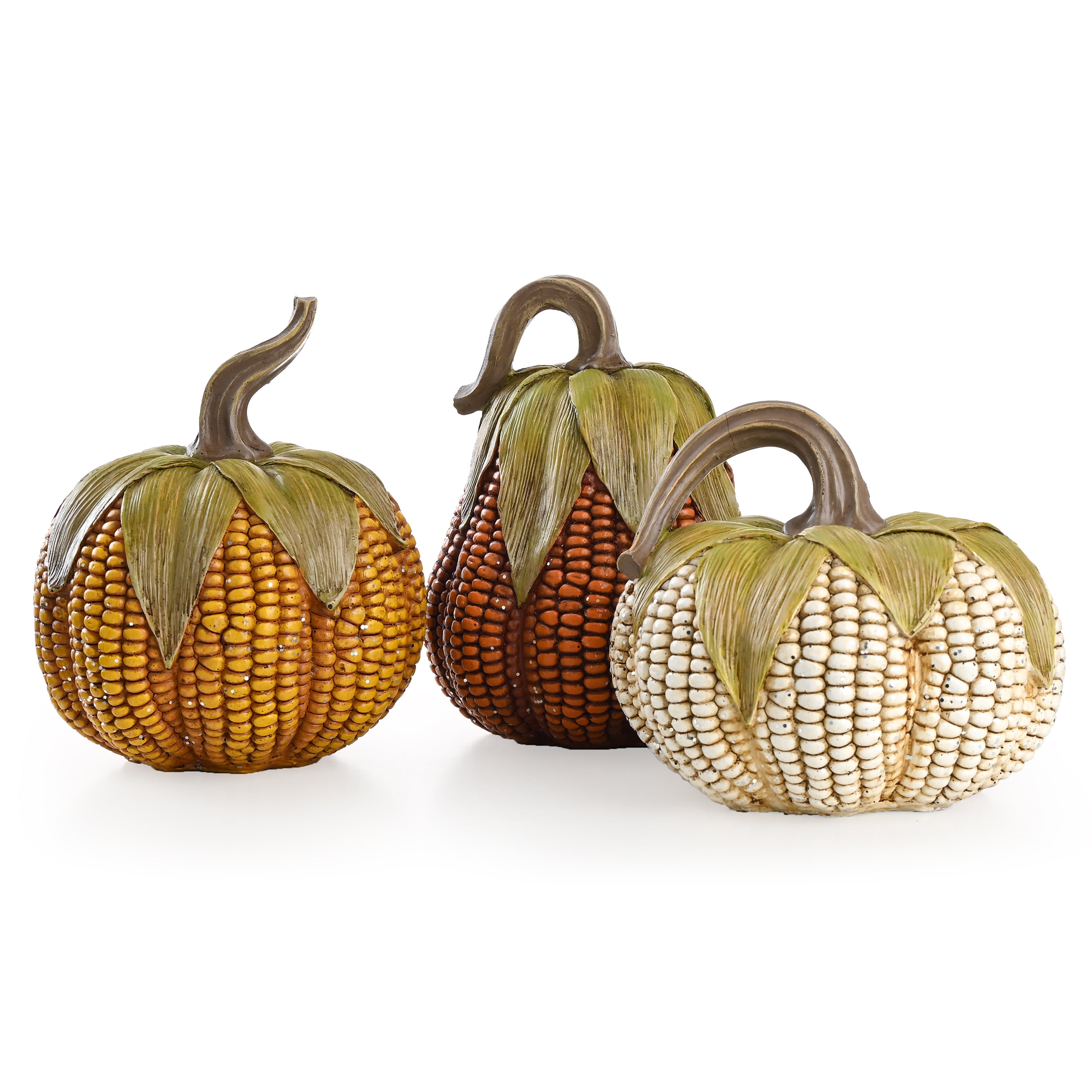 Valery Madelyn 3Pcs Fall Pumpkin Set, 6.3" Resin Artificial Corn Figurines for Table Centerpiece Thanksgiving Decor