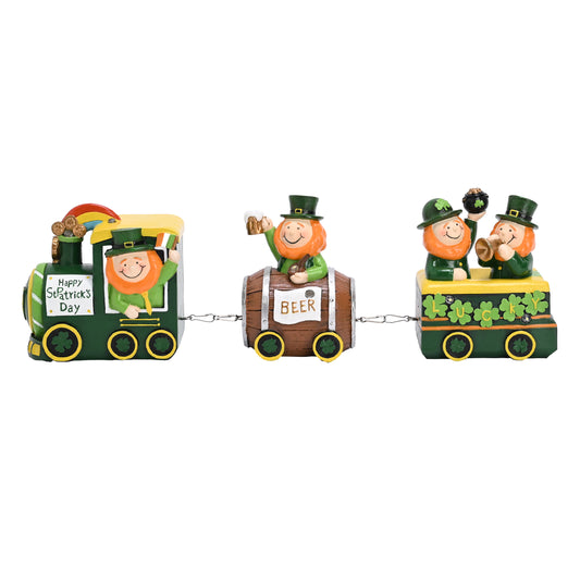 Valery Madelyn St Patricks Day Decorations for Home, Lighted Train Leprechaun Decorations With Shamrock Pot of Gold Guiness Beer, Irish Resin St Patricks Day Tiered Tray Decoration Table Centerpiece