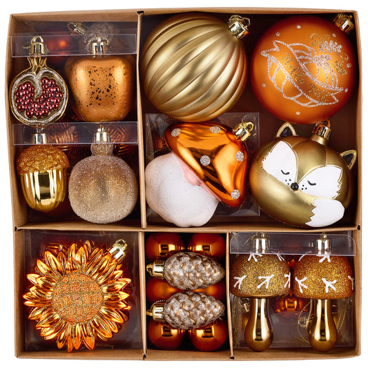 Valery Madelyn Fall Ornaments Tree Decorations for Home, 50ct Shatterproof Fall Ornaments for Small Tree, Orange Hanging Thanksgiving Autumn Christmas Ball Gnome Decor for Harvest Halloween Holiday