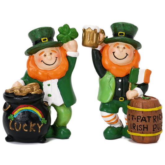 Valery Madelyn St Patricks Day Leprechaun Garden Figurine Home Decor, 2Ct Irish Luckly Tiered Tray Decor with Clover, Mini Green Resin Gnome Saint Patricks Day Gift Decoration for Table Centerpiece