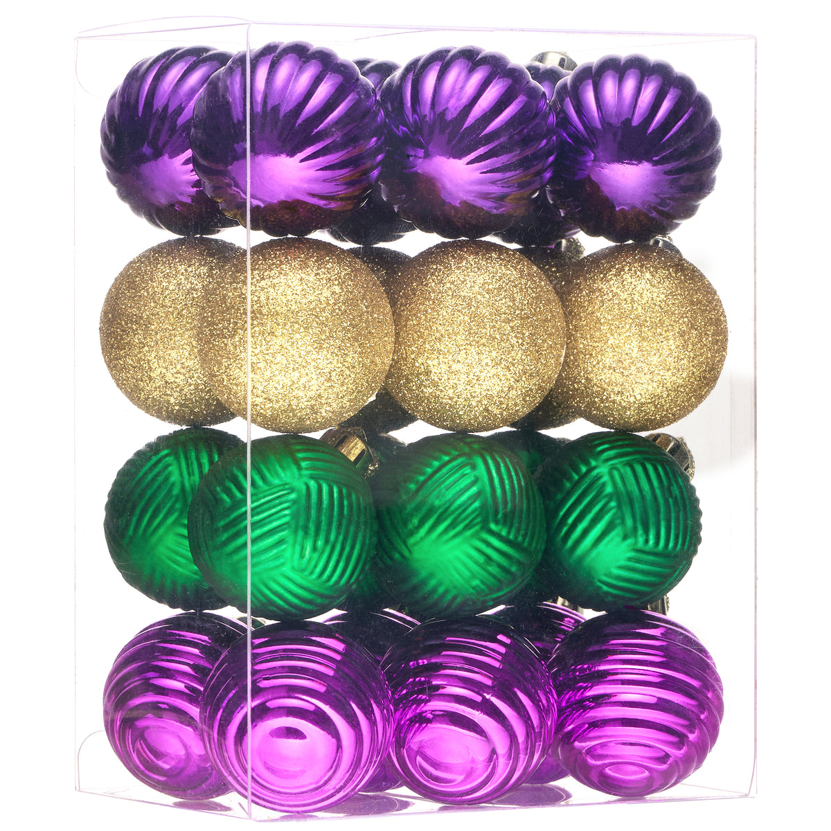 Valery Madelyn 1.6" Small Mardi Gras Ornaments Tree Decorations, 24ct Purple Green and Gold Shatterproof Ball Hanging Ornament Bulk for Valentines Christmas St. Patrick's Day Xmas Holiday Party Decor