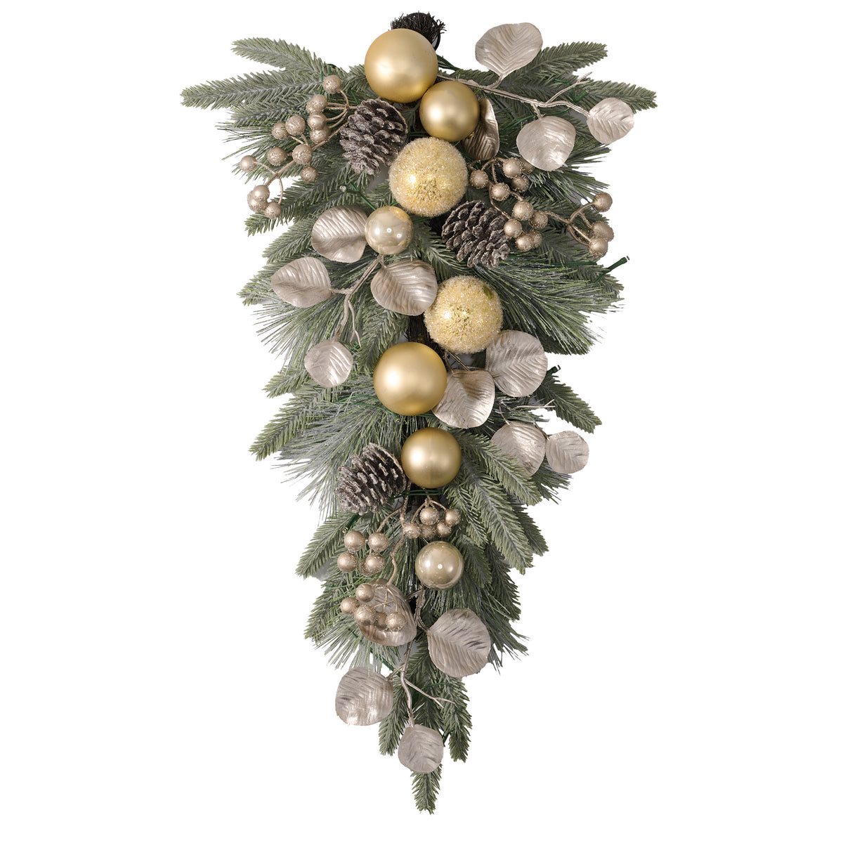 Valery Madelyn White Gold Christmas Teardrop Swag Decoration with Lights