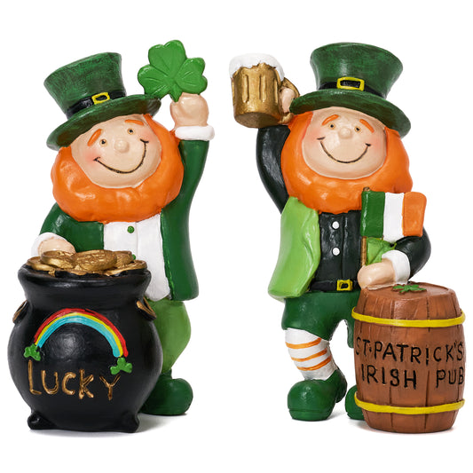 Valery Madelyn St Patricks Day Leprechaun Garden Figurine Home Decor, 2Ct Irish Luckly Tiered Tray Decor with Clover, Medium Green Resin Gnome Saint Patricks Day Gift Decoration for Table Centerpiece