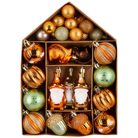 Valery Madelyn Fall Tree Decorations Ornaments for Home Indoor, 40ct Medium Orange Shatterproof Fall Hanging Decor for Small Tree Thanksgiving Autumn Christmas Ball Gnome Pumpkin Harvest Halloween