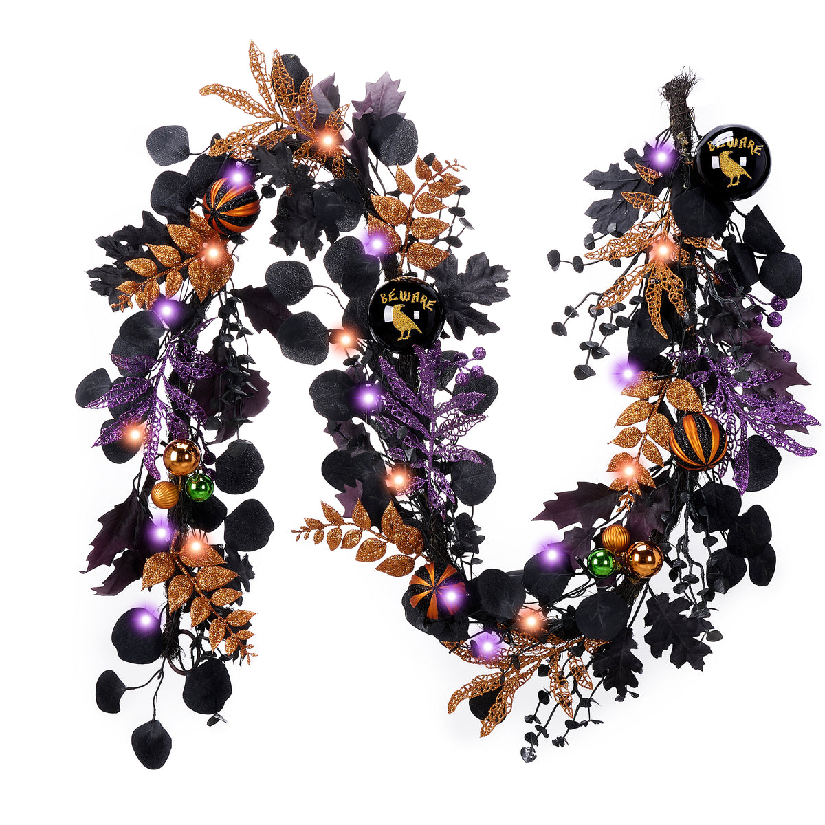 Valery Madelyn 6ft Halloween Garland for Mantel with Lights Party Decor Pre-Lit Jack-o'-Lantern Pumpkins and Ball Garland Decorations for Table Centerpiece Fireplace Indoor Stair Home Decor
